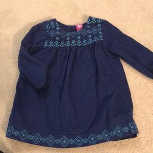 Blue corduroy embroidered dress. Size 2t.